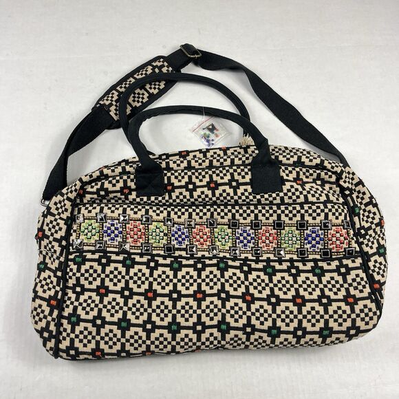Jean-Louis Scherrer Beaded Boho Casual Duffle Bag Travel Shoulder Tapestry Print - Picture 1 of 13
